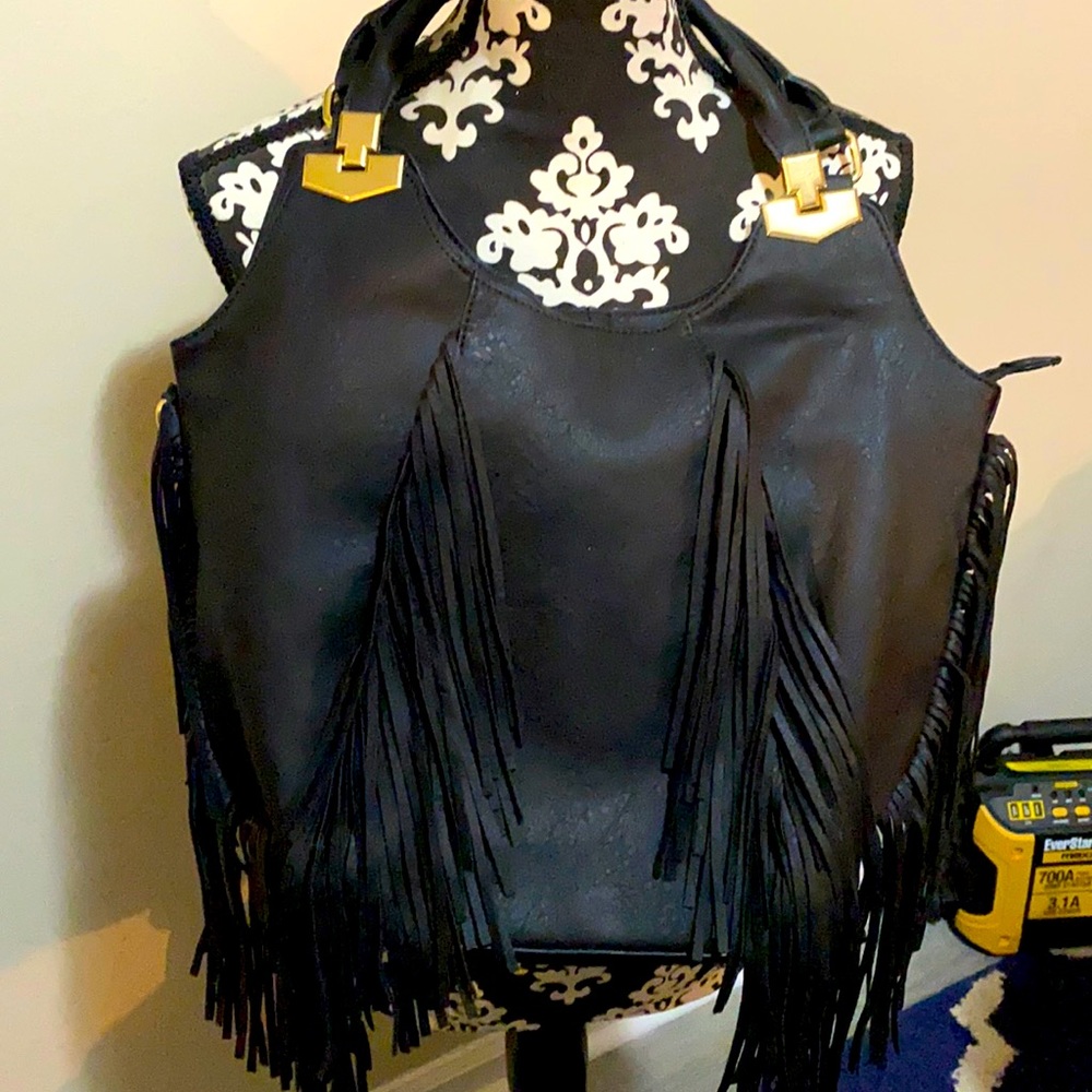 Brand new without tags! Leather black fringe shoulder/handbag!